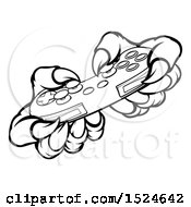 Clipart Of Black And White Monster Claws Playing With A Video Game Controller Royalty Free Vector Illustration