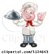 Poster, Art Print Of Chef Pig Holding A Cloche And Gesturing Okay