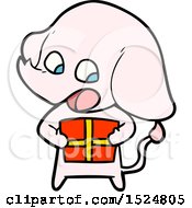 Cute Cartoon Elephant With Christmas Present