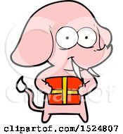 Happy Cartoon Elephant With Present