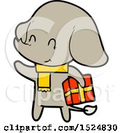 Poster, Art Print Of Cute Cartoon Christmas Elephant Holding A Gift