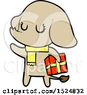 Poster, Art Print Of Cute Cartoon Christmas Elephant Holding A Gift