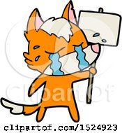 Cartoon Sad Little Fox With Protest Sign