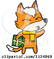 Clipart Cartoon Of A Fox Holding A Present