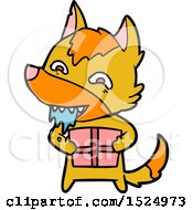 Clipart Cartoon Of A Fox Holding A Present