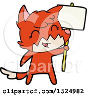 Cartoon Clipart Of A Fox Holding A Sign