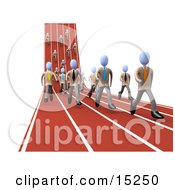 Competitive Businessmen Running Downhill And Forward On Lanes Of A Track While Racing For A Job Opportunity Clipart Illustration Image
