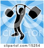 Strong Silhouetted Man Holding Heavy And Bending Barbell Weights Above His Head In A Fitness Gym by 3poD