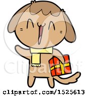 Cute Cartoon Dog With Christmas Present