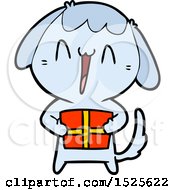 Cute Cartoon Dog With Christmas Present
