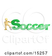 Golden Soccer Players Resting One Foot On A Soccer Ball And Resting A Hand On The Word Soccer