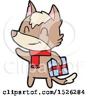 Poster, Art Print Of Friendly Cartoon Wolf With Present
