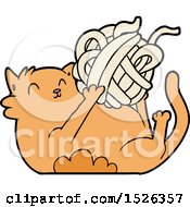 Cartoon Cat Playing With Ball Of String