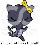 Cute Cartoon Cat With Bow Running