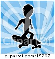 Silhouetted Skateboarder Jumping And Catching Air Over A Blue Background Clipart Illustration Image