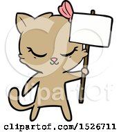 Poster, Art Print Of Cute Cartoon Cat With Sign