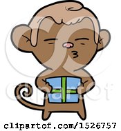 Poster, Art Print Of Cartoon Suspicious Monkey With Present