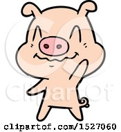 Nervous Cartoon Pig Waving