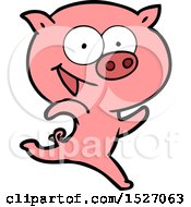 Poster, Art Print Of Cheerful Running Pig Cartoon