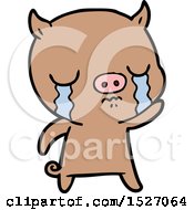 Cartoon Pig Crying Waving Goodbye
