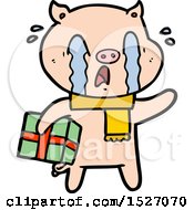 Crying Pig Cartoon Delivering Christmas Present