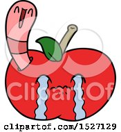 Cartoon Worm Eating An Apple