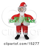 Santa Claus Carrying A Green Merry Christmas Sign Clipart Illustration Image