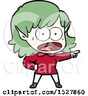 Cartoon Shocked Elf Girl Pointing