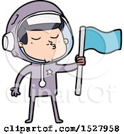 Cartoon Confident Astronaut Waving Flag