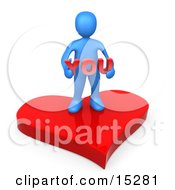 Blue Person Stading On A Red Heart Platform And Holding The Word You