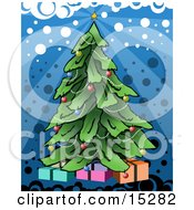 Gifts Under A Decorated Christmas Tree In The Snow Clipart Illustration Image by 3poD