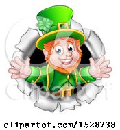 Poster, Art Print Of St Patricks Day Leprechaun Breaking Through A Hole In A Wall