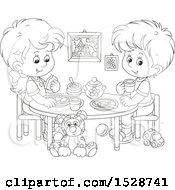 Lineart Boy And Girl Eating A Meal At A Play Room Table