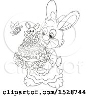 Poster, Art Print Of Black And White Female Bunny Rabbit Holding An Easter Cake