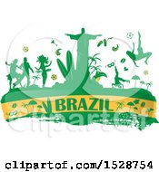 Poster, Art Print Of Brazilian Banner With Silhouetted Icons