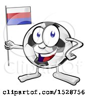 Soccer Ball Mascot Character Holding A Russian Flag