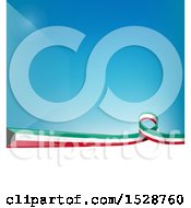 Clipart Of A Kuwait Ribbon Flag Over A Blue And White Background Royalty Free Vector Illustration