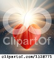 Clipart Of A Red Valentine Love Heart And A Burst Of Light Royalty Free Vector Illustration