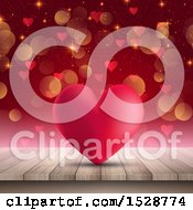 Clipart Of A Red Valentine Love Heart On A 3d Wood Surface Royalty Free Vector Illustration