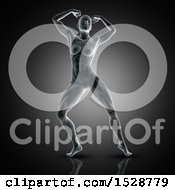 Clipart Of A 3d Xray Bodybuilder Woman With Visible Muscles Flexing Royalty Free Illustration