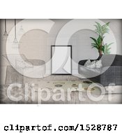 Poster, Art Print Of Half Sketched And Half 3d Living Room Interior With A Blank Frame And Sofas