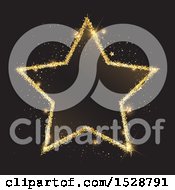 Clipart Of A Gold Glitter Star Frame And Sparkles On Black Royalty Free Vector Illustration