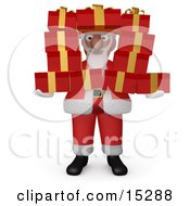 Santa Claus Holding And Peeking Through A Stack Of Presents Clipart Illustration Image by 3poD