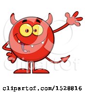Clipart Of A Round Red Devil Waving Royalty Free Vector Illustration by Hit Toon