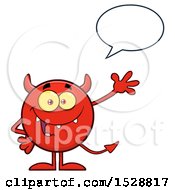 Poster, Art Print Of Round Red Devil Waving And Talking