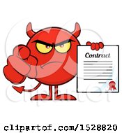 Poster, Art Print Of Round Red Devil Holding A Contract And Pointing At The Viewer