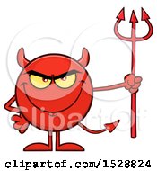 Poster, Art Print Of Round Red Devil Holding A Pitchfork And Grinning