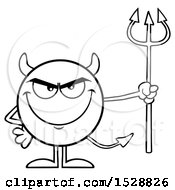Poster, Art Print Of Black And White Round Devil Holding A Pitchfork And Grinning