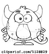 Clipart Of A Black And White Short Monster Sticking His Tongue Out Royalty Free Vector Illustration