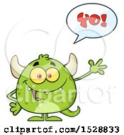 Poster, Art Print Of Short Green Monster Waving And Saying Yo